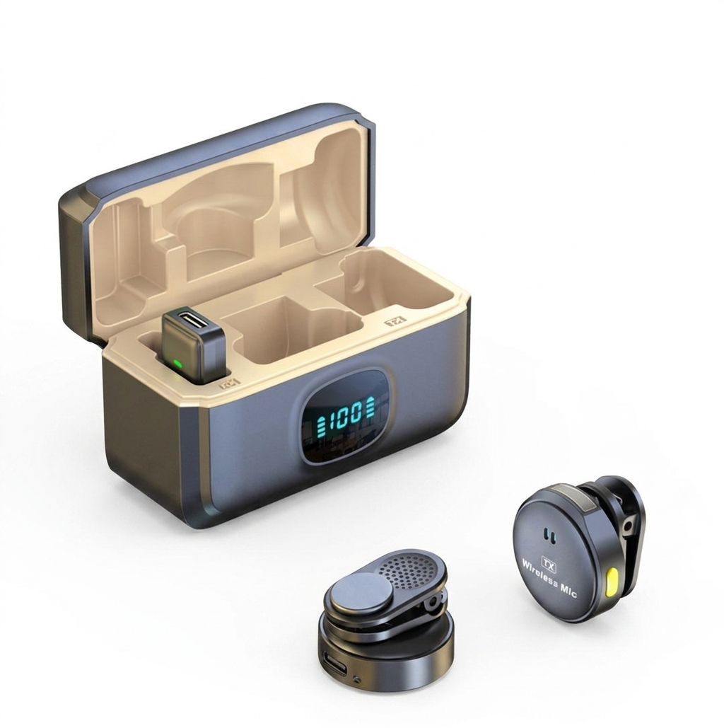 Micro cravate sans fil 2,4 GHz avec fixation magnétique et boîtier de charge pour enregistrement vidéo plug and play