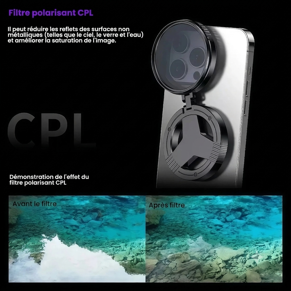 Filtre Smartphone Anti-Reflets Lumière  & Couleurs Éclatantes ( Magnétique )