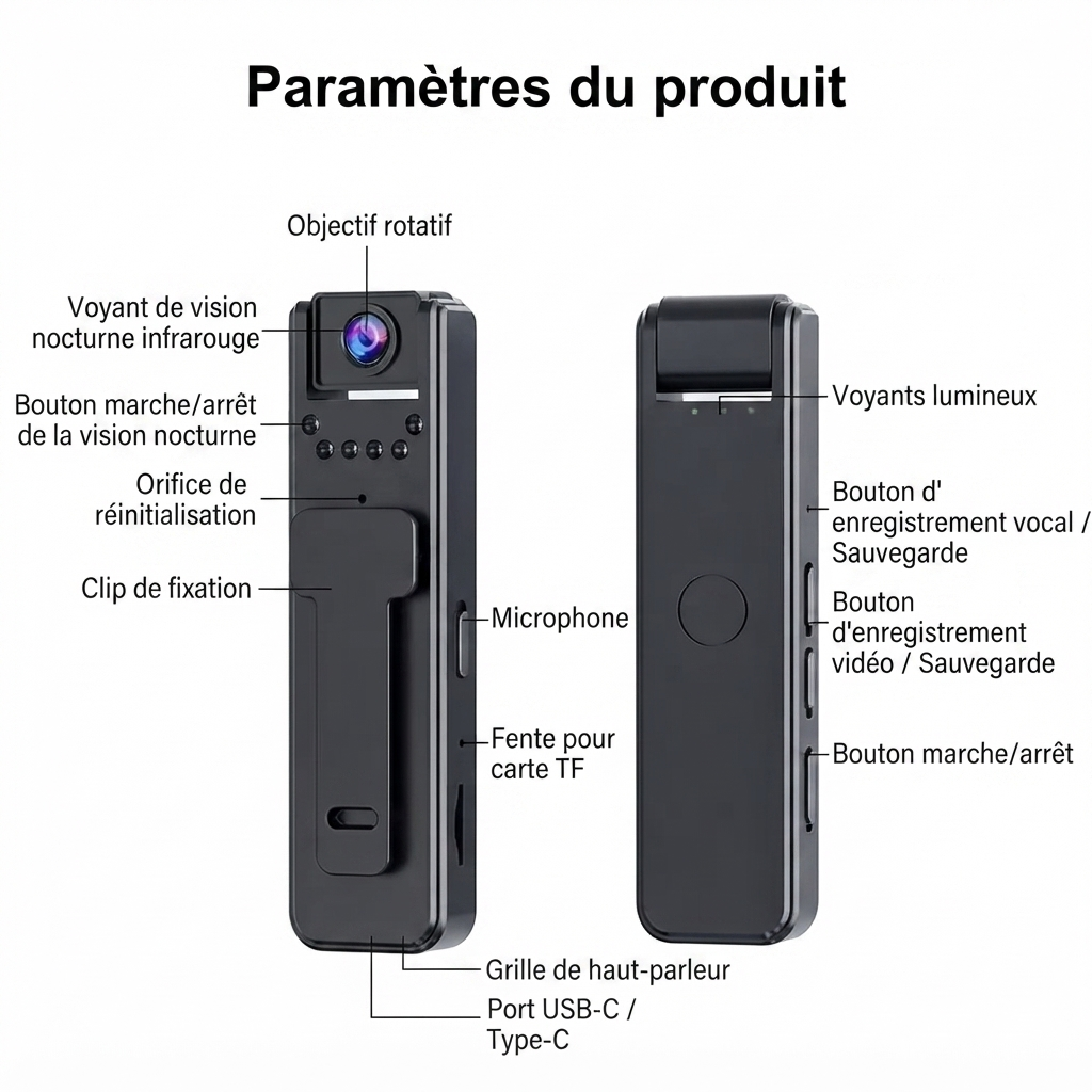Mini caméra portable HD 1080P enregistreur vidéo vision nocturne
