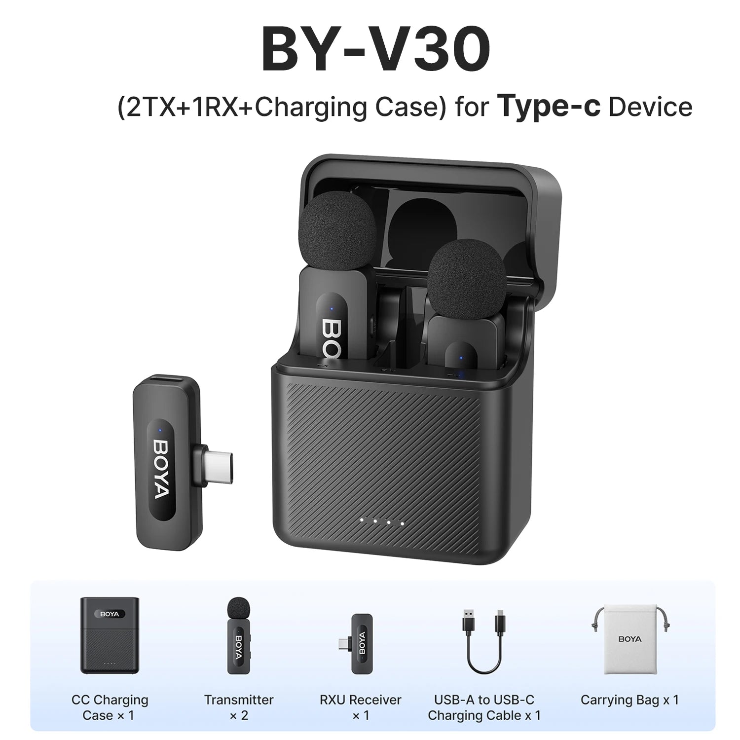 Micro cravate sans fil BOYA rechargeable avec réduction de bruit – compatible iPhone, Android et caméra
