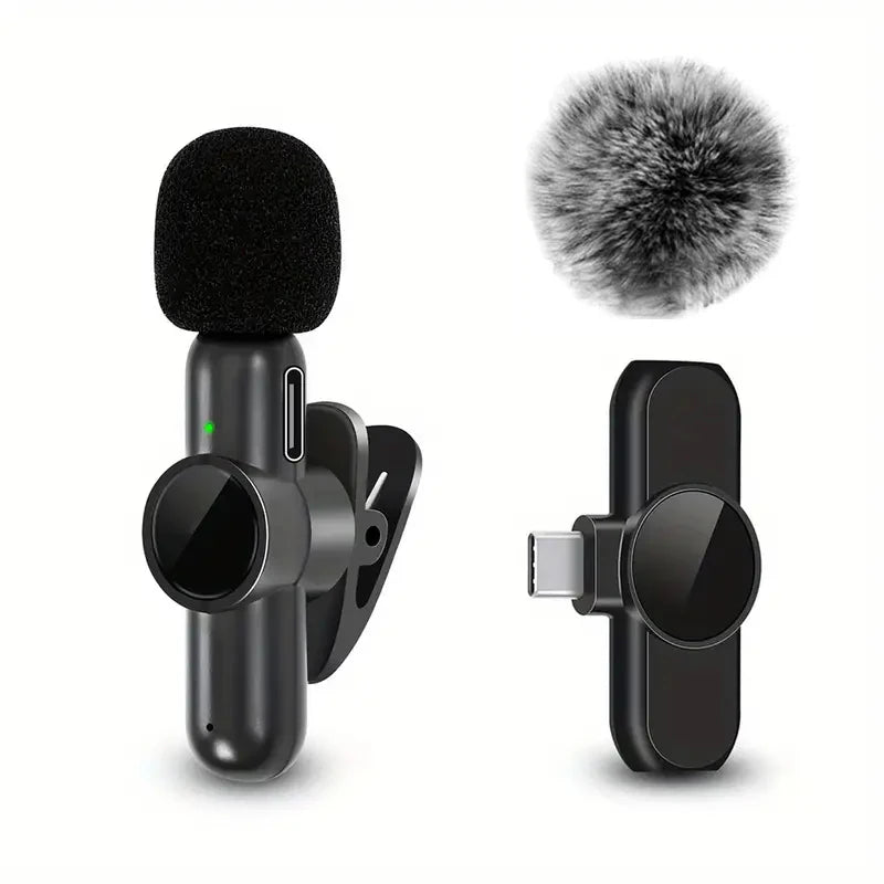 Micro sans fil Lavalier avec protection anti-vent mini microphone pour enregistrement audio et vidéo compatible iPhone Android mobile
