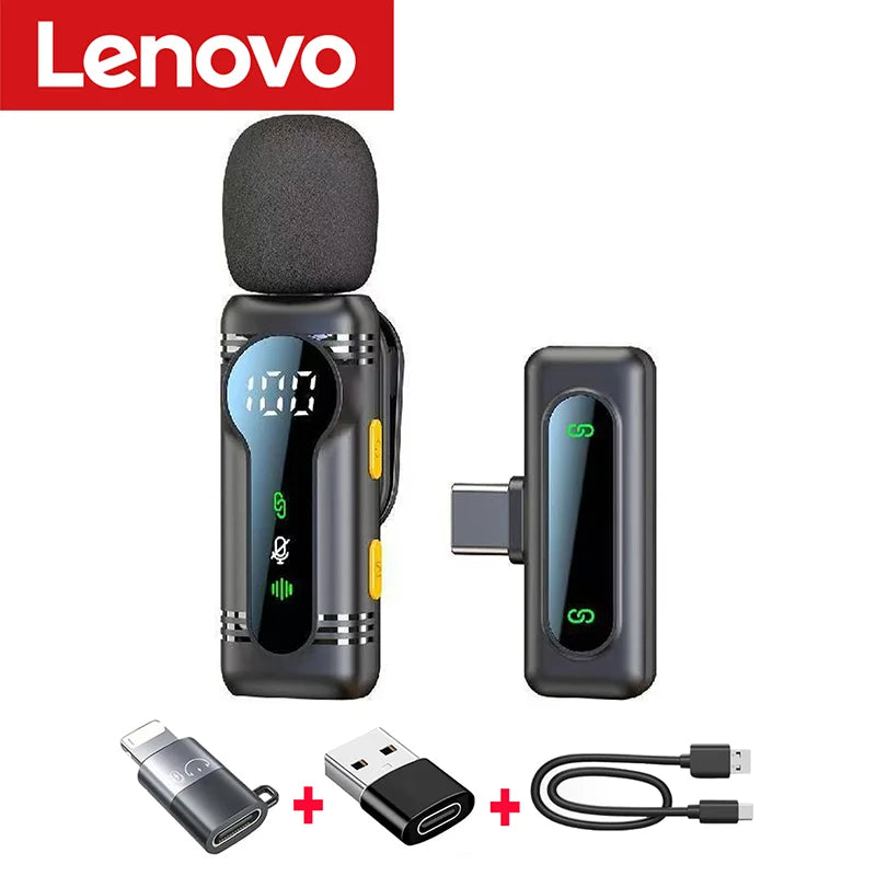 Lenovo Magnetic Noise Cancelling Wireless Microphone Portable with iPhone Android PC Must Have for Live Streaming Interviews