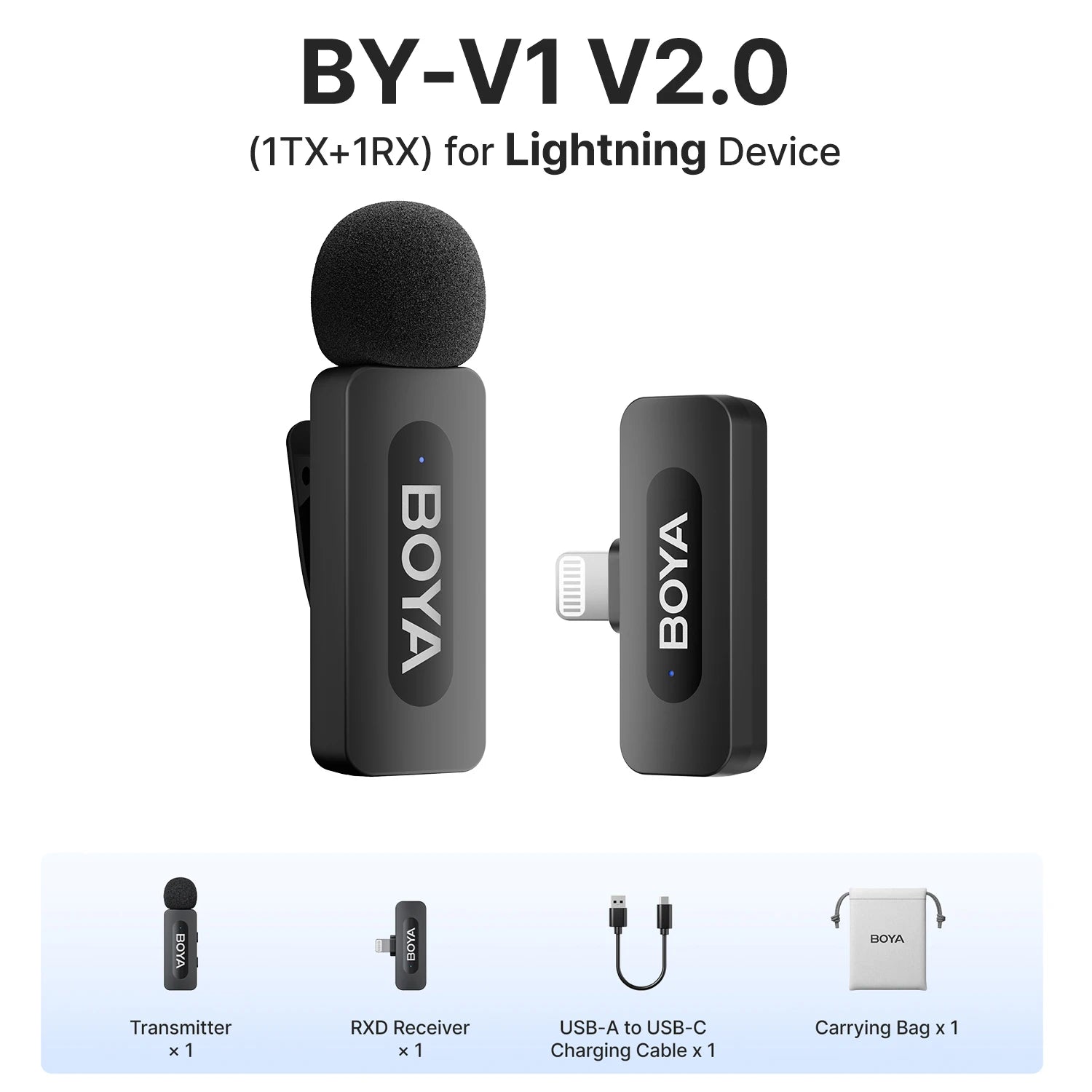 Micro cravate sans fil BOYA rechargeable avec réduction de bruit – compatible iPhone, Android et caméra