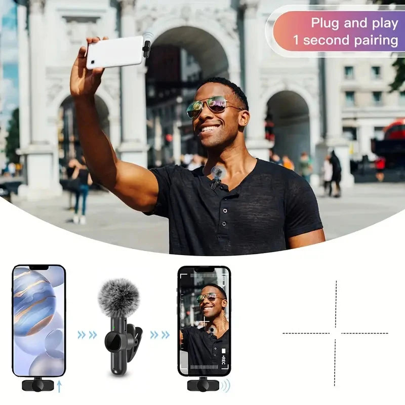 Micro sans fil Lavalier avec protection anti-vent mini microphone pour enregistrement audio et vidéo compatible iPhone Android mobile