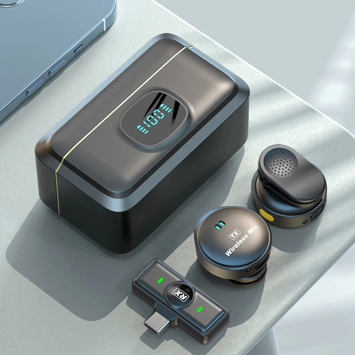 Micro cravate sans fil 2,4 GHz avec fixation magnétique et boîtier de charge pour enregistrement vidéo plug and play
