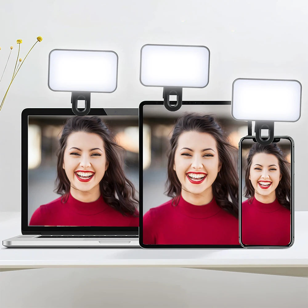 Mini lumière LED rechargeable pour selfie 3 modes de couleur luminosité réglable clip pour téléphone et ordinateur photographie et vidéo