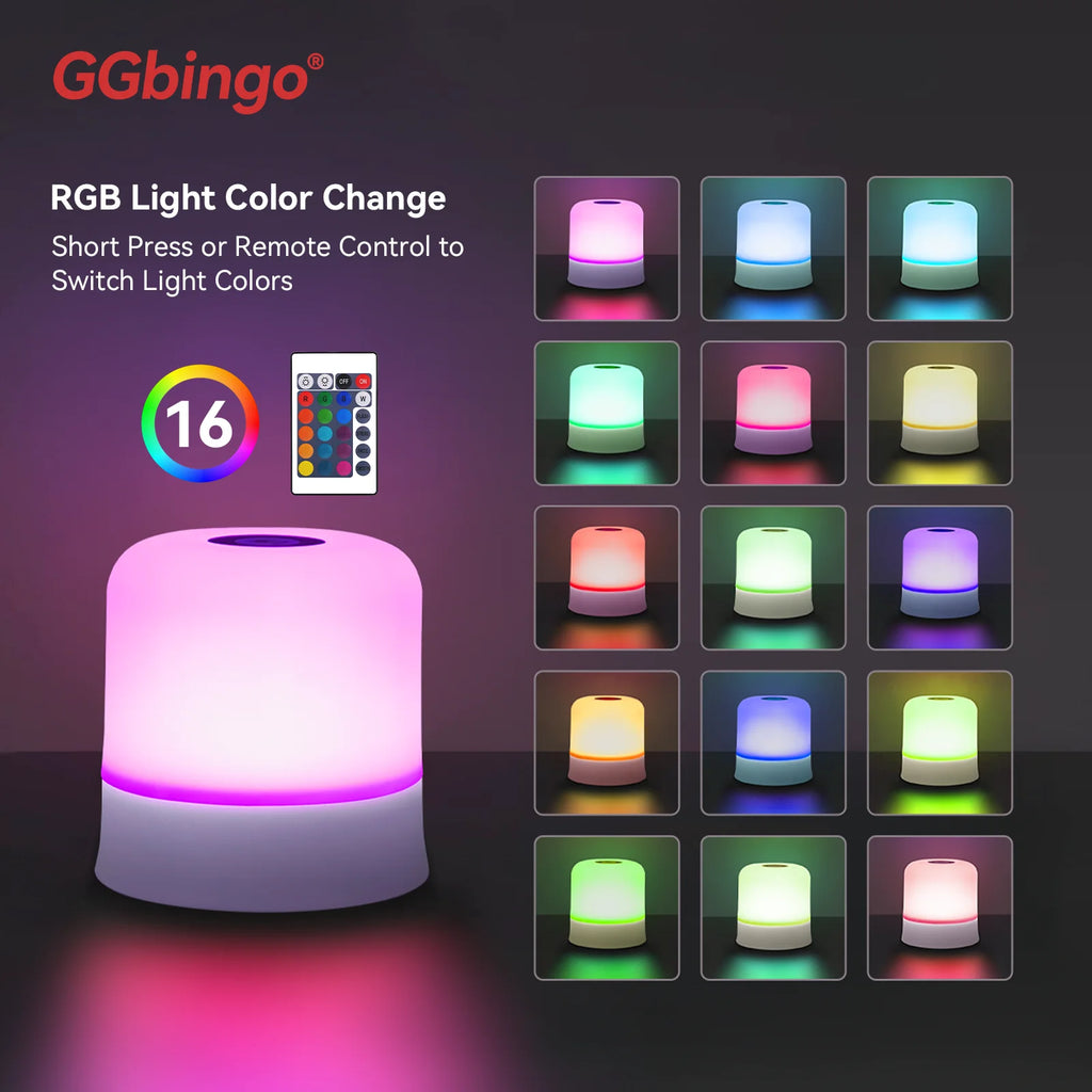 Lampe de table LED tactile GGbingo rechargeable avec télécommande RGB intensité réglable lumière d’ambiance chambre et salon