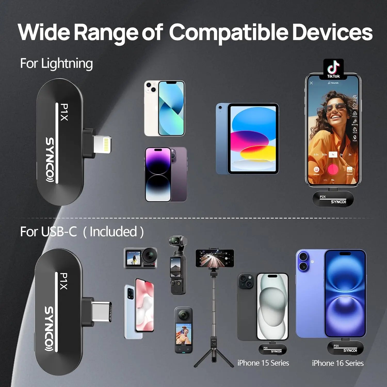 Micro sans fil SYNCO USB-C pour iPhone 15 16 Pro Max Samsung Google Pixel compatible TikTok et enregistrement mobile