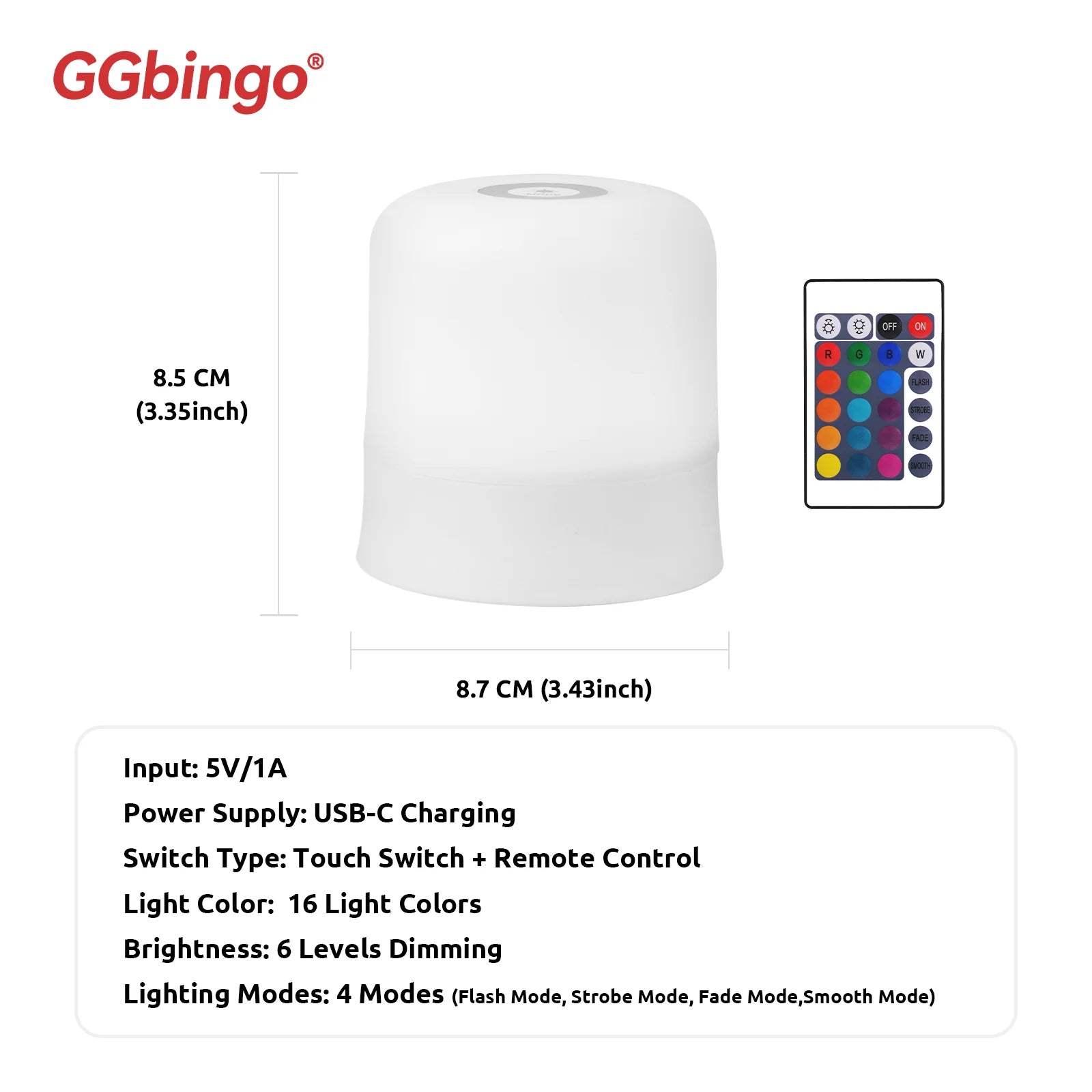Lampe de table LED tactile GGbingo rechargeable avec télécommande RGB intensité réglable lumière d’ambiance chambre et salon