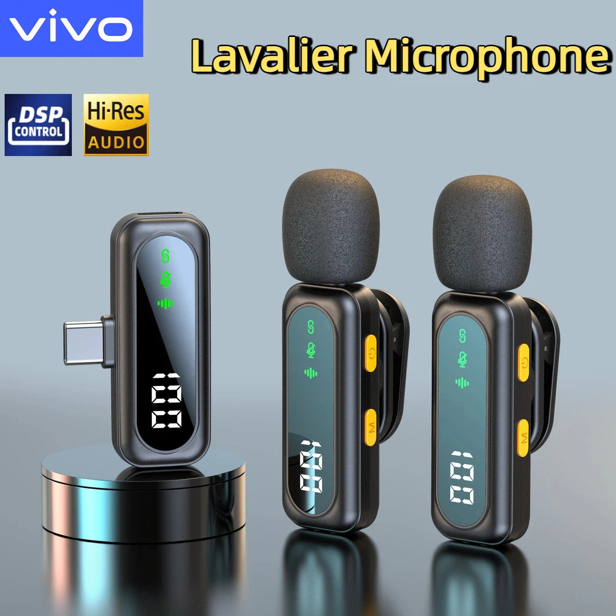 Micro sans fil VIVO avec réduction de bruit connexion Type-C pour iPhone 15 à 17 Android PC streaming et enregistrement audio
