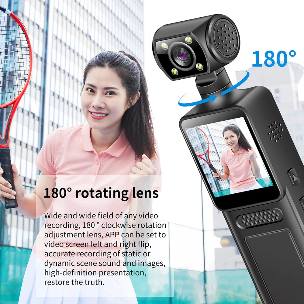 Caméra d’action portable 4K Ultra HD rotative 180° avec WiFi vision nocturne infrarouge pour vlog sport vélo et enregistrement vidéo