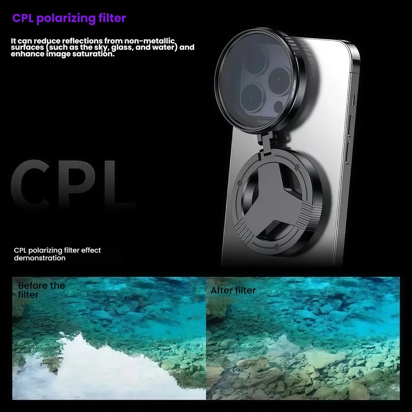 Filtre polarisant magnétique pour téléphone CPL anti-reflet avec traitement optique effet étoile HD pour photographie et vidéo