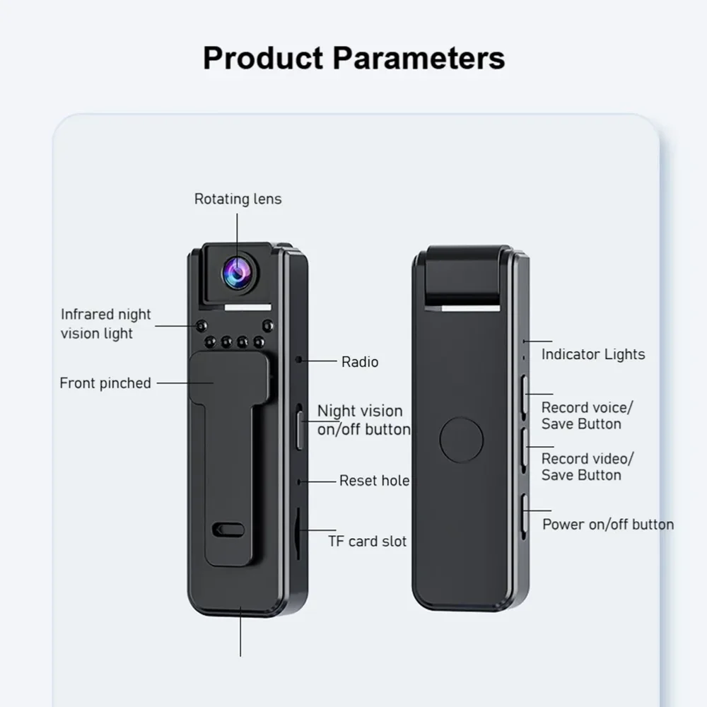 Mini caméra portable A8 HD 1080P enregistreur vidéo vision nocturne infrarouge caméra compacte pour surveillance et enregistrement