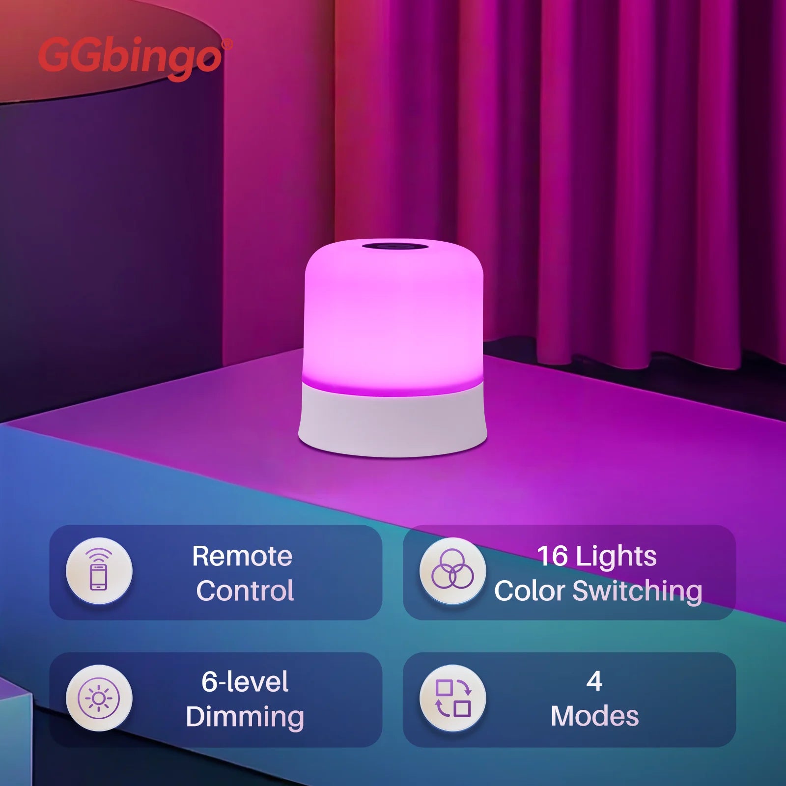 Lampe de table LED tactile GGbingo rechargeable avec télécommande RGB intensité réglable lumière d’ambiance chambre et salon