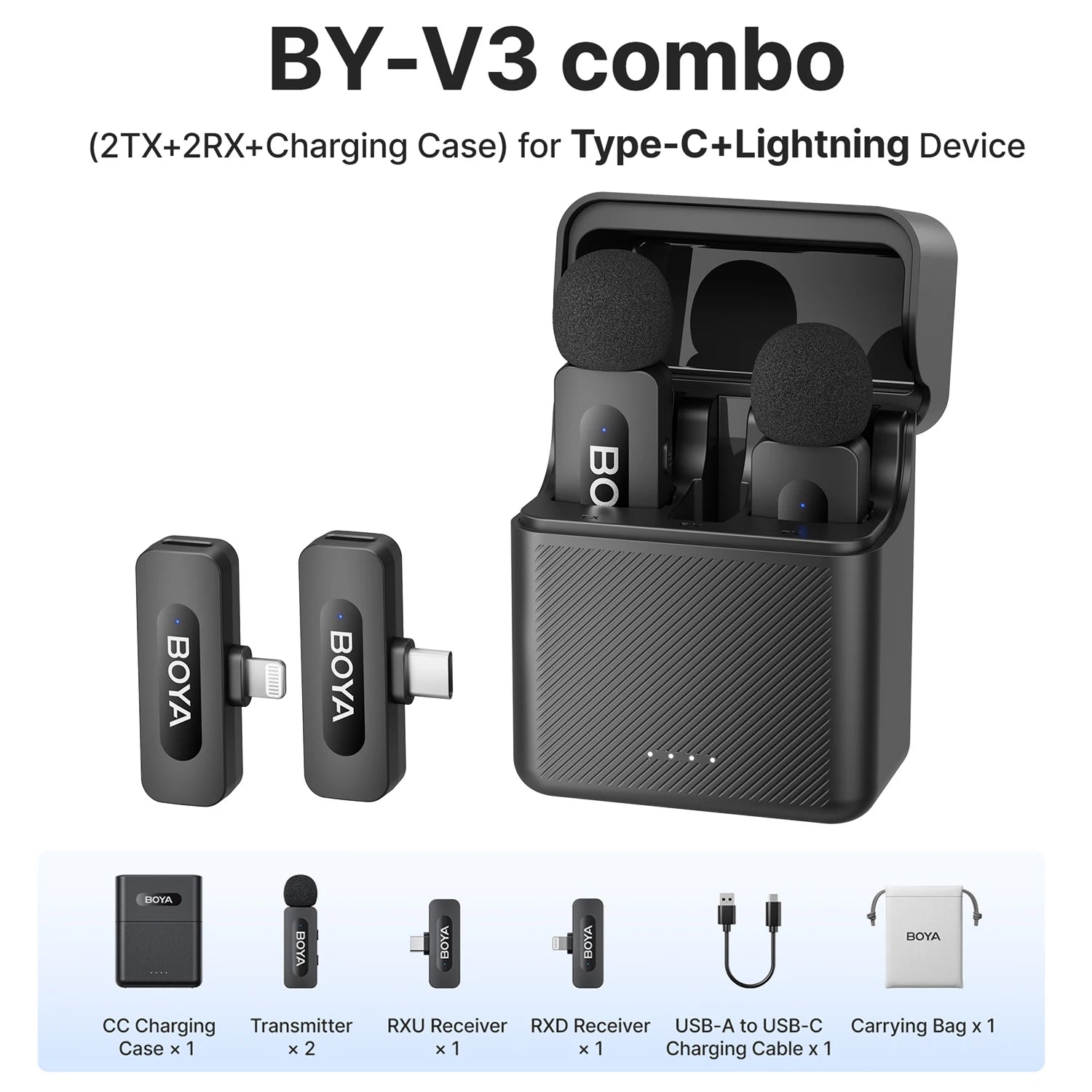 Micro cravate sans fil BOYA rechargeable avec réduction de bruit – compatible iPhone, Android et caméra