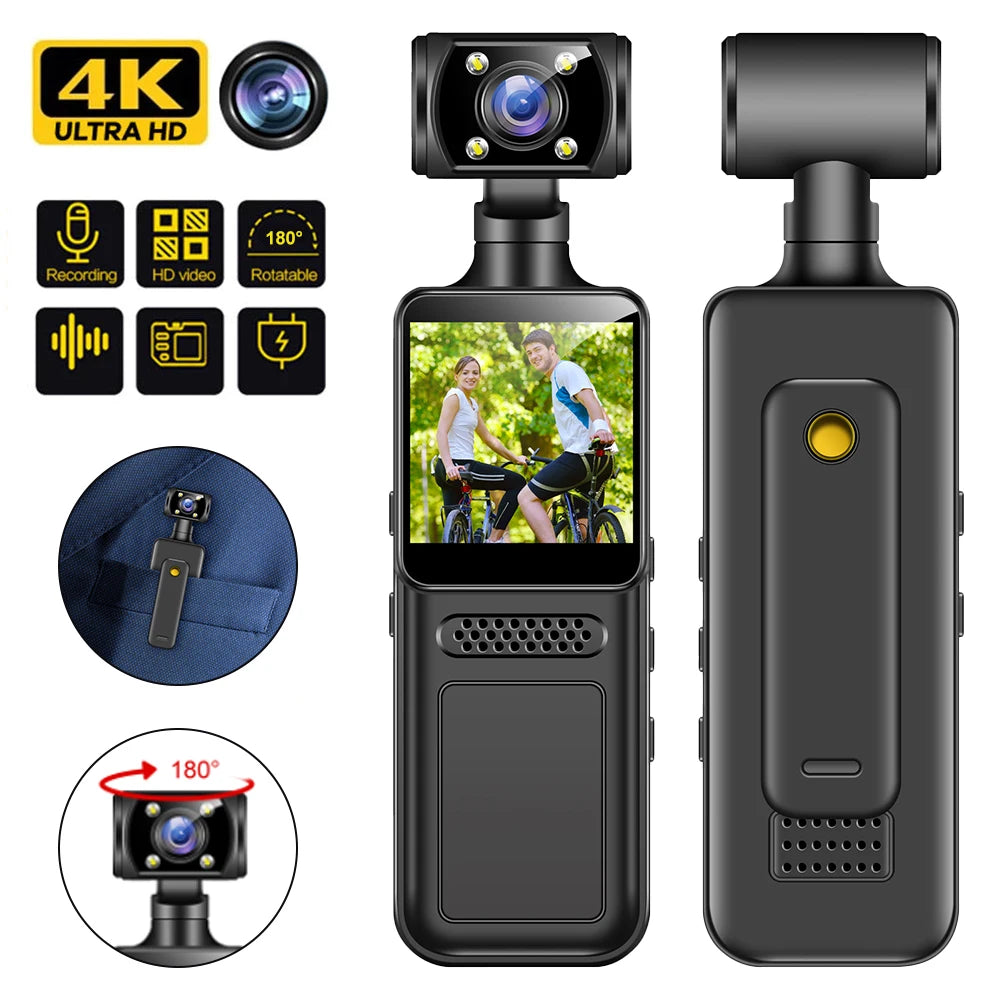 Caméra d’action portable 4K Ultra HD rotative 180° avec WiFi vision nocturne infrarouge pour vlog sport vélo et enregistrement vidéo
