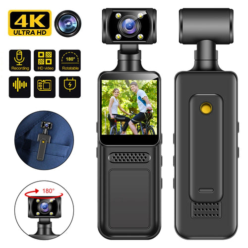 Caméra d’action portable 4K Ultra HD rotative 180° avec WiFi vision nocturne infrarouge pour vlog sport vélo et enregistrement vidéo