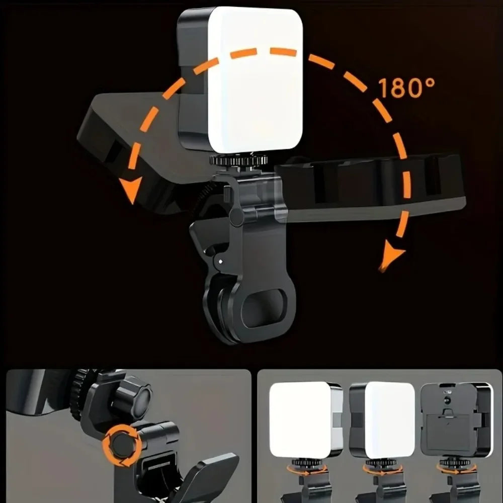 Mini lumière LED rechargeable pour selfie rotation 180° clip pour téléphone ordinateur et caméra photographie et vidéo