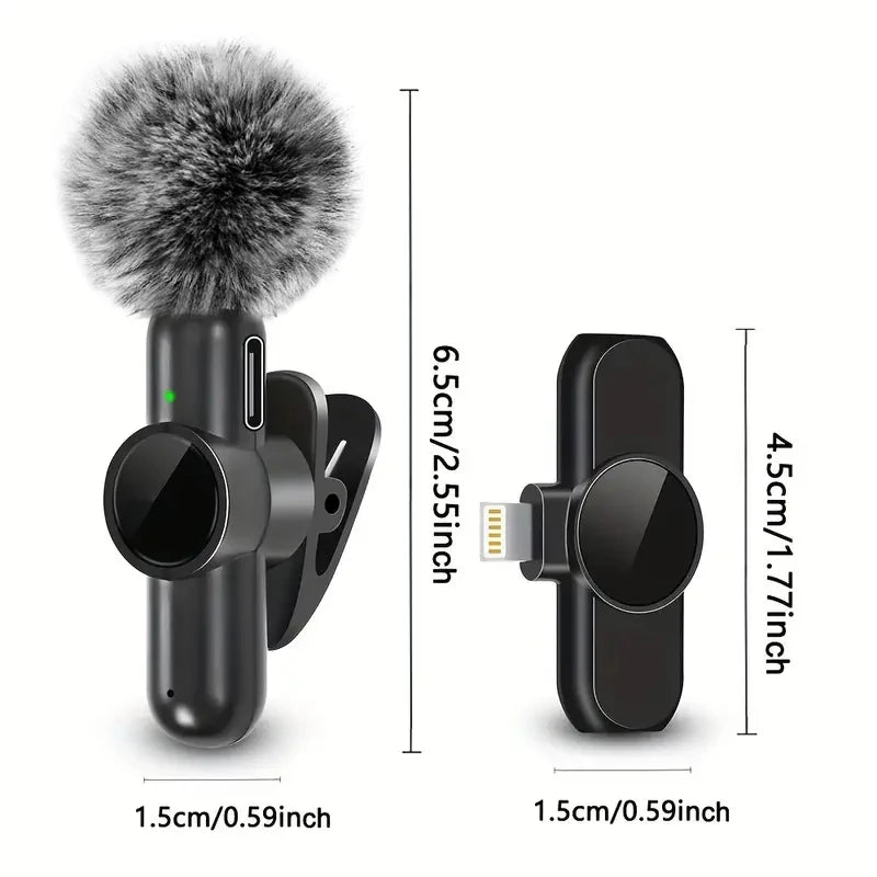 Micro sans fil Lavalier avec protection anti-vent mini microphone pour enregistrement audio et vidéo compatible iPhone Android mobile