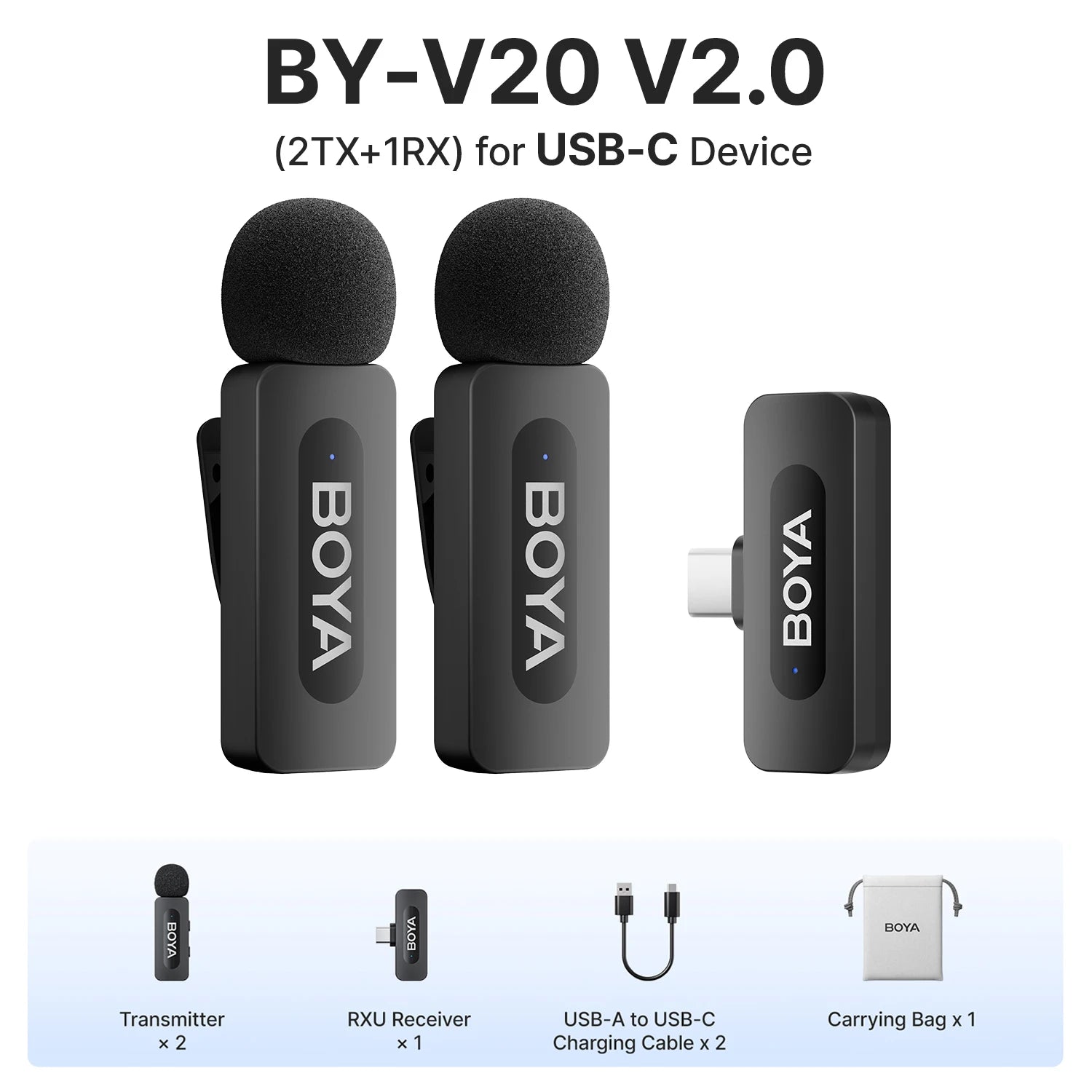 Micro cravate sans fil BOYA rechargeable avec réduction de bruit – compatible iPhone, Android et caméra
