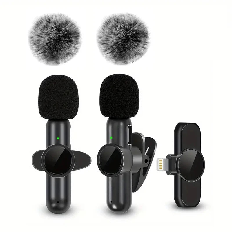 Micro sans fil Lavalier avec protection anti-vent mini microphone pour enregistrement audio et vidéo compatible iPhone Android mobile