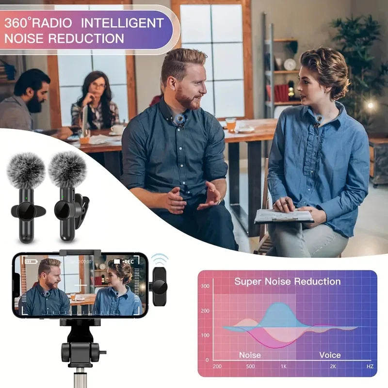 Micro sans fil Lavalier avec protection anti-vent mini microphone pour enregistrement audio et vidéo compatible iPhone Android mobile