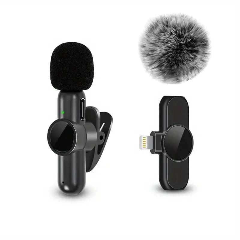 Micro sans fil Lavalier avec protection anti-vent mini microphone pour enregistrement audio et vidéo compatible iPhone Android mobile