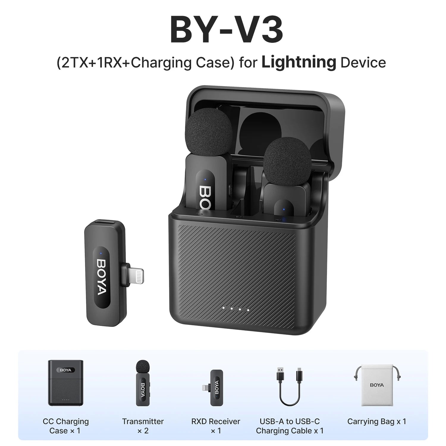 Micro cravate sans fil BOYA rechargeable avec réduction de bruit – compatible iPhone, Android et caméra