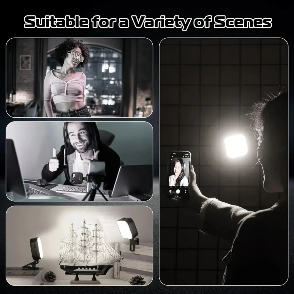 Mini lumière LED rechargeable pour selfie rotation 180° clip pour téléphone ordinateur et caméra photographie et vidéo