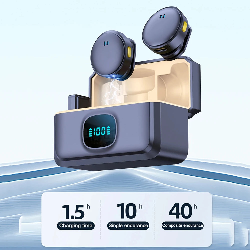 Micro cravate sans fil 2,4 GHz avec fixation magnétique et boîtier de charge pour enregistrement vidéo plug and play