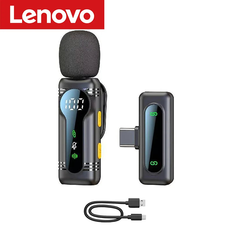 Lenovo Magnetic Noise Cancelling Wireless Microphone Portable with iPhone Android PC Must Have for Live Streaming Interviews