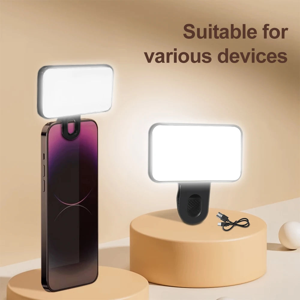 Mini lumière LED rechargeable pour selfie 3 modes de couleur luminosité réglable clip pour téléphone et ordinateur photographie et vidéo