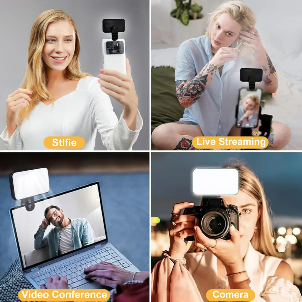 Mini lumière LED rechargeable pour selfie 3 modes de couleur luminosité réglable clip pour téléphone et ordinateur photographie et vidéo