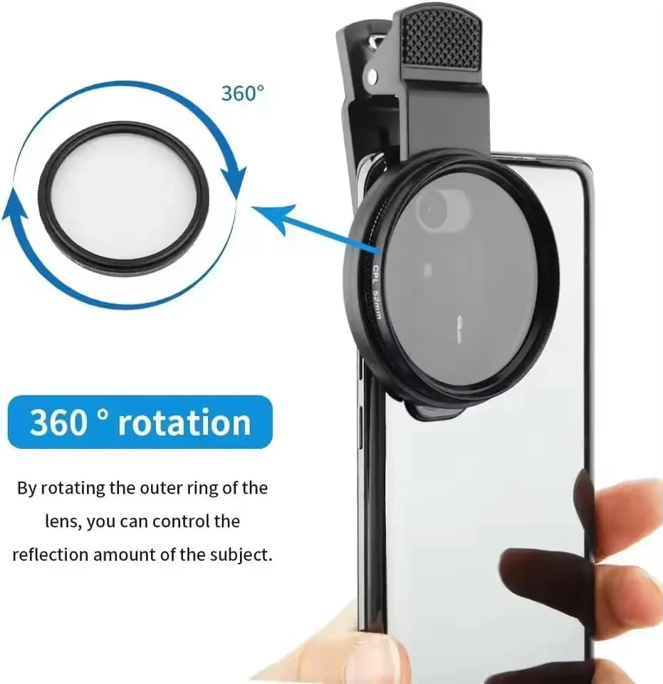 Filtre polarisant circulaire CPL 52 mm universel à clip pour smartphone et caméra compatible iPhone 17 16 15 14 photographie professionnelle