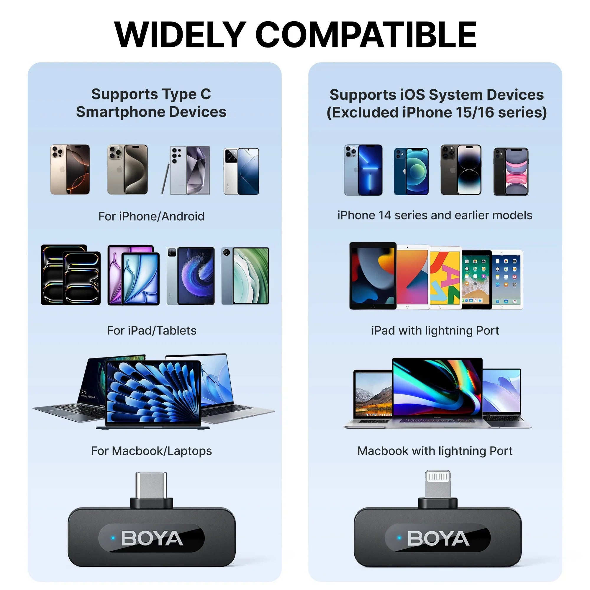 Micro cravate sans fil BOYA rechargeable avec réduction de bruit – compatible iPhone, Android et caméra