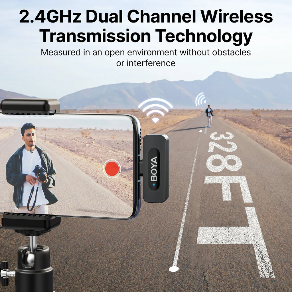 Micro cravate sans fil BOYA rechargeable avec réduction de bruit – compatible iPhone, Android et caméra