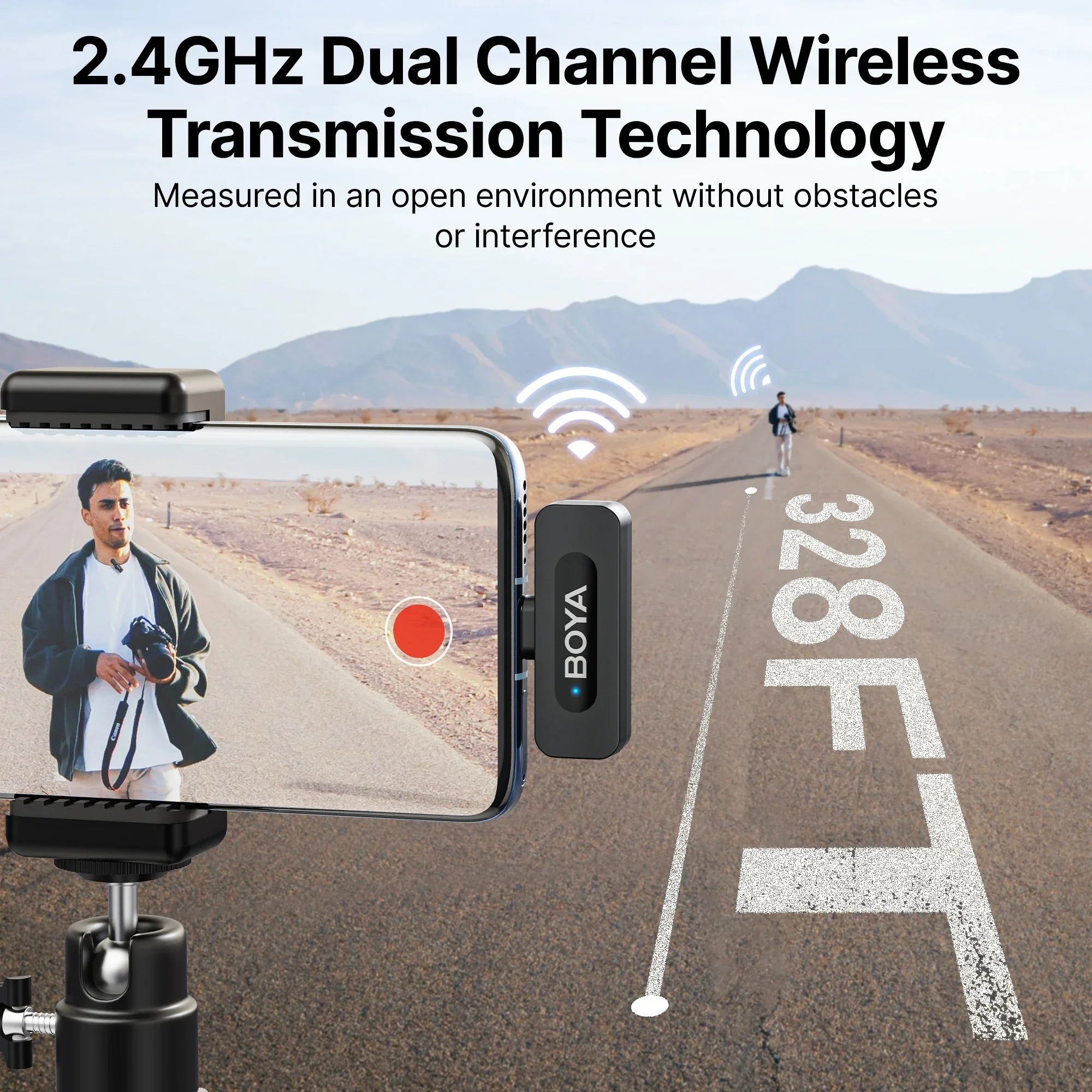Micro cravate sans fil BOYA rechargeable avec réduction de bruit – compatible iPhone, Android et caméra